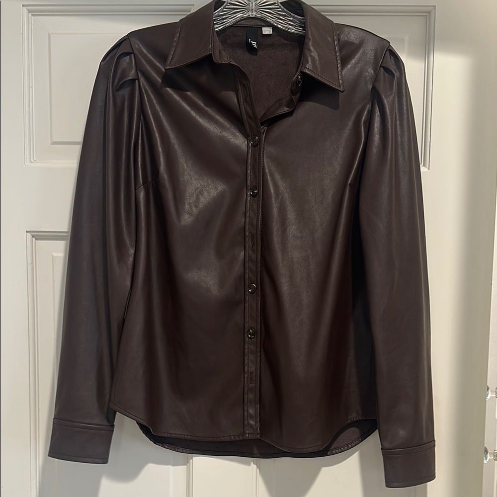 Women's Brown Faux Leather Top